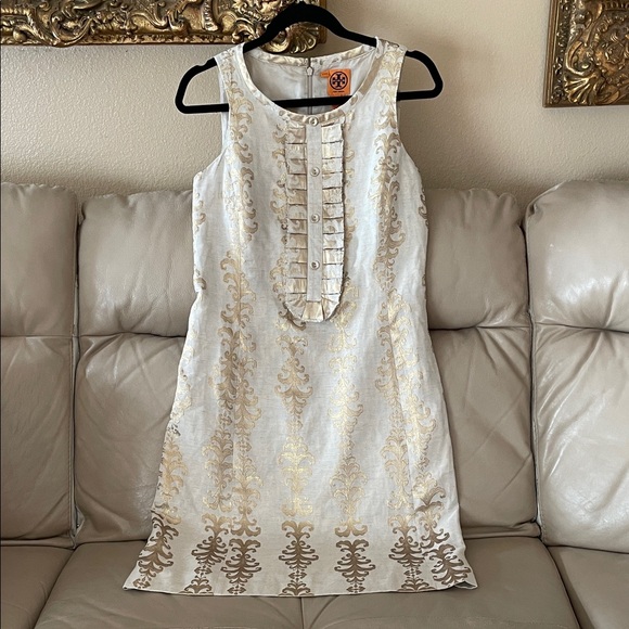 Tory Burch Dresses & Skirts - $450 Tory Burch Maggie Gold Brocade Sleeveless Shift Dress